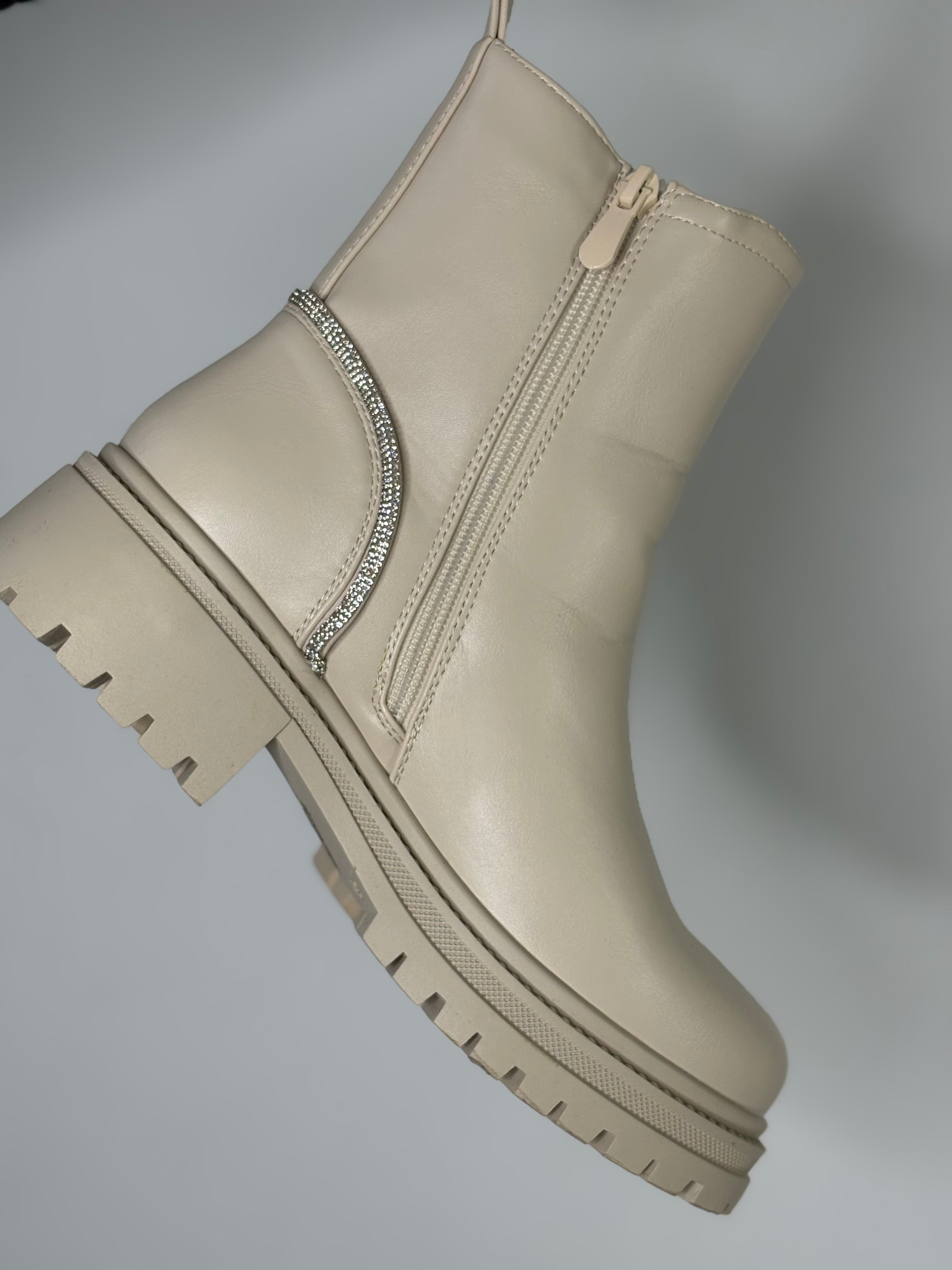Bottines beige strass